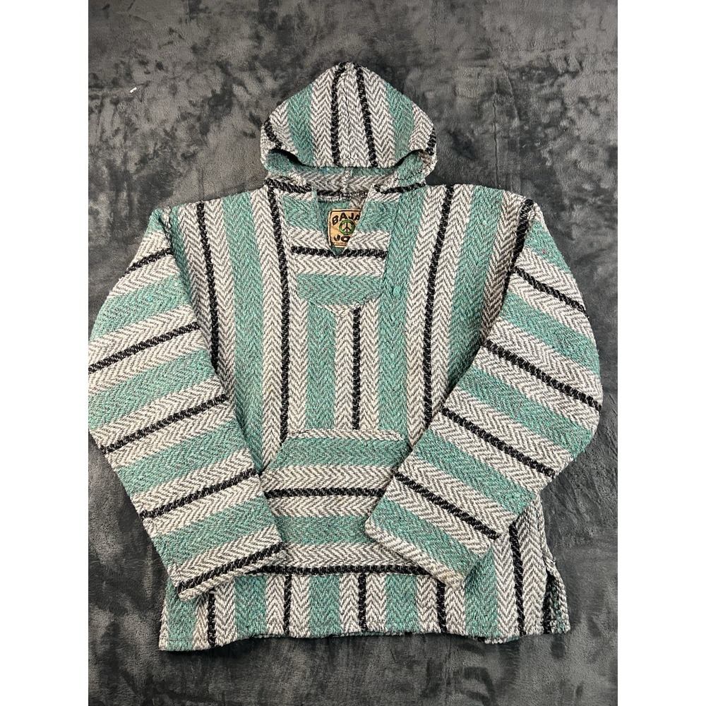 Baja Joe Mint Green & Gray Woven Striped Pullover Baja Hoodie - Size XL